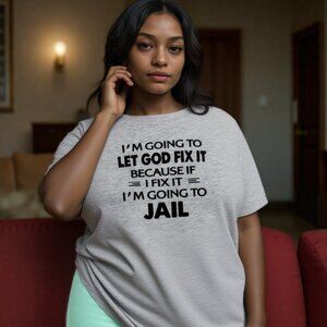 Graphic Tee T-Shirt "I'm Going To Let God ..." Light Gray Plus Size 2XL  E65